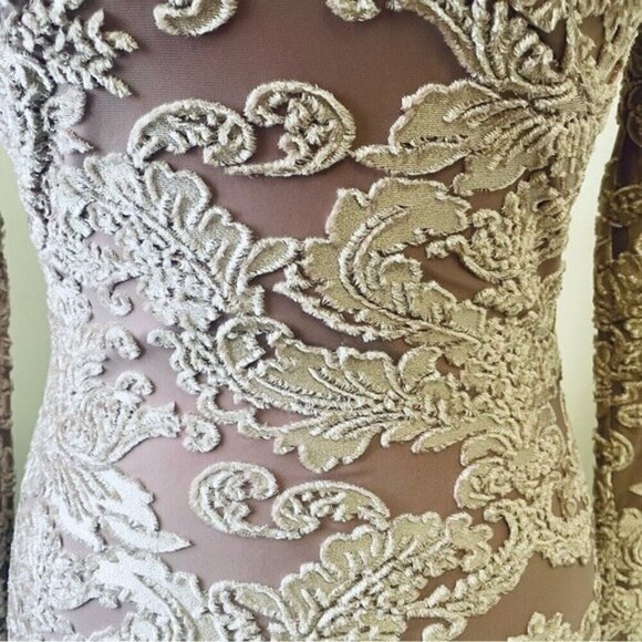 Leith Mauve Crushed Velvet Floral Long Sleeve Bodycon Dress Small - Picture 6 of 9